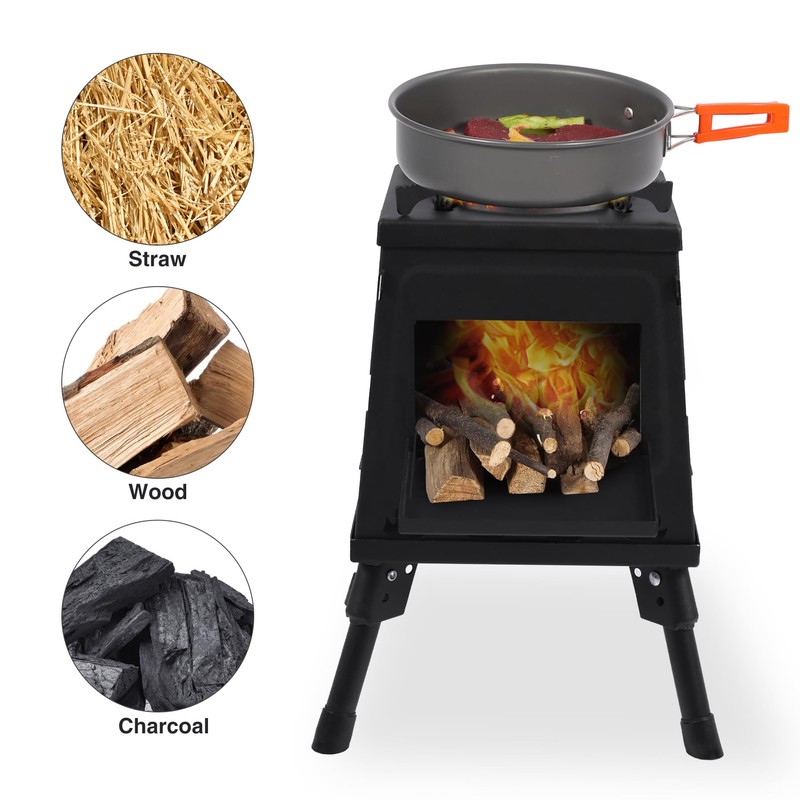 Lineslife Wood Burning Camp Stove, Portable Cast Iron Camping Wood