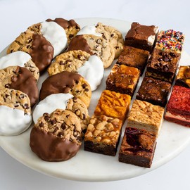 Brownie Points Brownie Cookie Sampler, 12-Brownies, 12-Half Dipped Cookies. All are Individually Wrapped, Fine and Fresh Ingredients, Fudge Chocolate, Baked from Scratch, Gourmet Sweet Desserts gift for Her, Him, Friends, or Family Gift Boxed with a Bow.