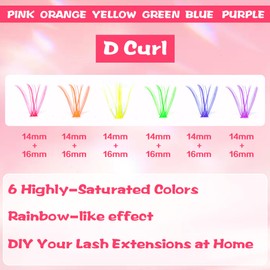 Colored Lash Clusters Individual Lashes D Curvature 14mm 16mm Mixed 6 Colors Rainbow DIY Eyelash Extension Colorful Cluster Lashes Pack by EYDEVRO