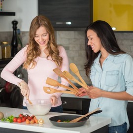 Wooden Spoons for Cooking,Heat-resistant Wood Serving Utensil Set Ideal for Kitchen Nonstick Cookware Everyday Use,Bamboo Cooking Spoon Spatula Lightweight