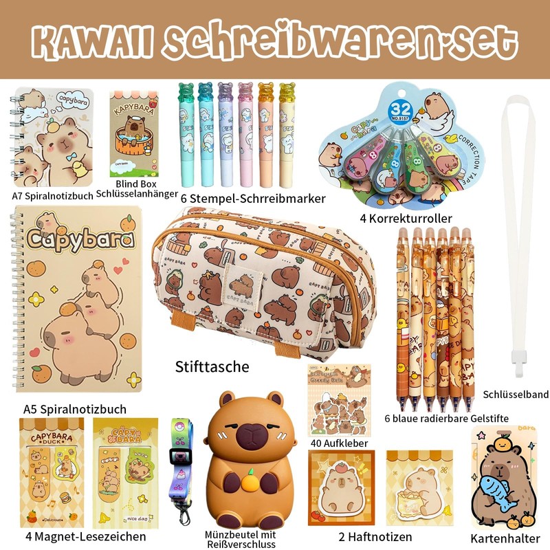 Zadoreck Capybara Pencil Case Stationery Set Kawaii Stuff School Supplies