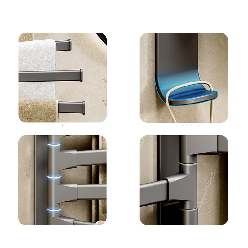 Swivel Towel Rack 4 Arms Thickened Space Aluminum 180 Degrees