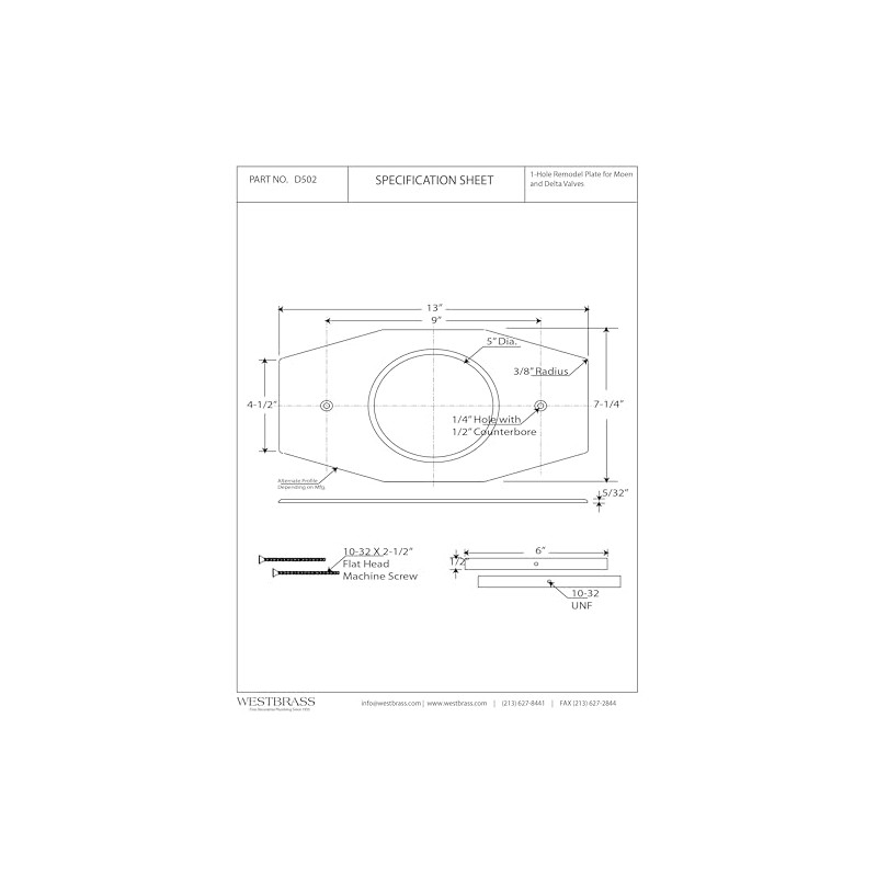Westbrass A502-26 One-Hole Remodel Cover Plate for Moen and Delta