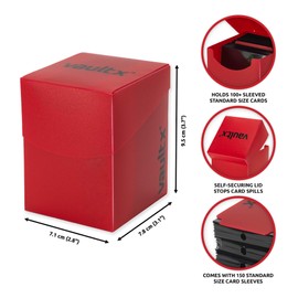 Vault X Large Deck Box with Self-Securing Lid and 150 Easy Shuffle Sleeves - Spacious Portable Holder Fits Over 100 Sleeved Cards - PVC Free Box and Sleeves (Red)