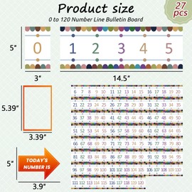Number Line for Classroom Office Wall,Bulletin Board Border,Printed Paper Signs 0-120 Laminated Number Line Strips Chalkboard Brights Math Poster Classroom Decorations for Teachers, Students, Kids