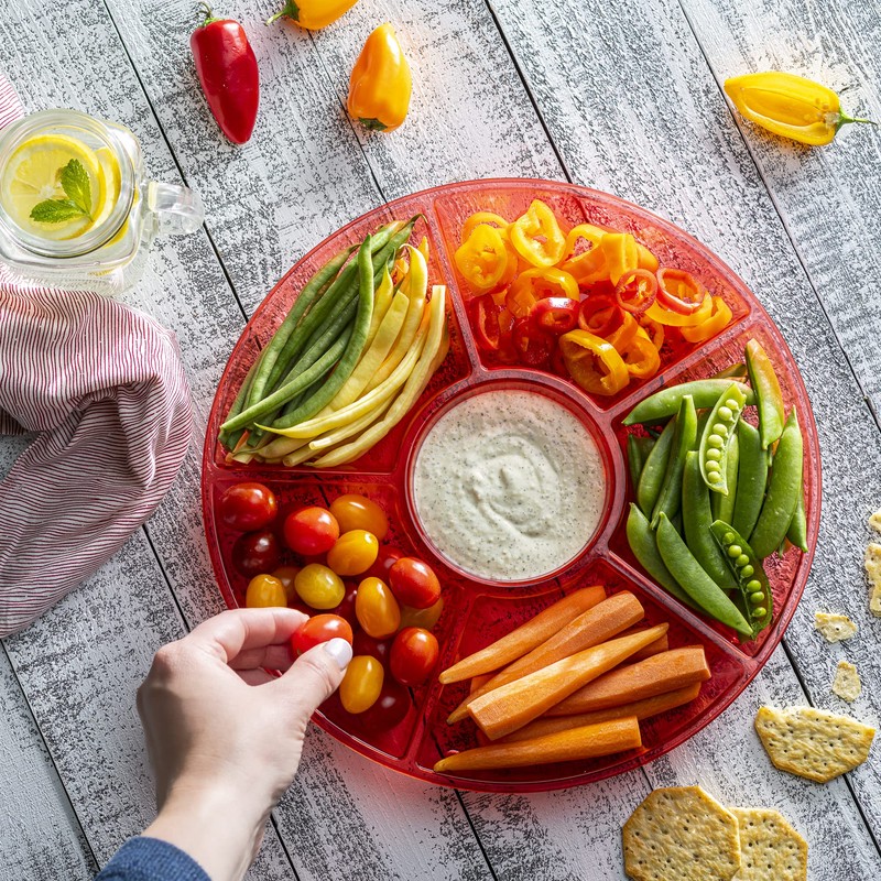 Plasticpro - Bandeja redonda de plástico para servir (2, rojo)