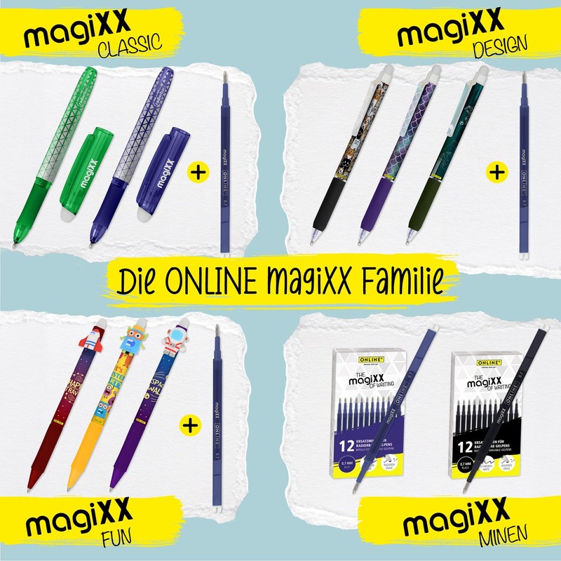 Online magiXX, 6 x Fun Boys Erasable Gel Pens, Blue