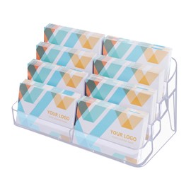 Clear Plastic Business Card Holder for Desk, Acrylic Business Card Organizer Desktop, 8 pocket Business Cards Display with 4 Tier for Office