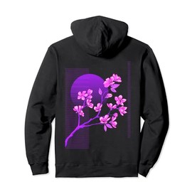 Japanese Sakura Cherry Blossoms Vaporwave Synthwave Outrun Pullover Hoodie