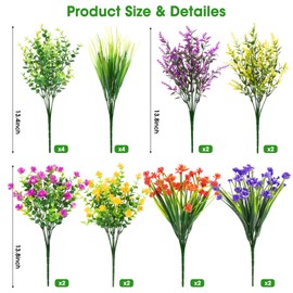 Besteek 20 Bundles Aritificial Flowers for Ourdoors Decoration UV Resistant Fake Plastic Plants Faux Flowers Shrubs for Spring Summer Garden Porch Window Box Home Decor, Mixedcolor