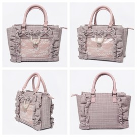 Vobomo Ita Bag Tote Handbag Small Aesthetic Single Shoulder Crossbody Bag with Insert Ruffle Bow Purse for Gothic Girls (Black)