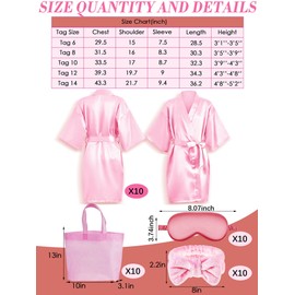 Xuhal 92 Pcs Spa Party Supplies Slumber Party Spa Pretend Play Set with Satin Robes, Headbands and Eye Masks, Sleepover Kit with Gift Bags, Total 10 Sets(Pink,10)