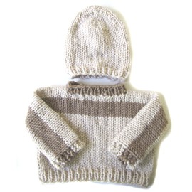 KSS Handmade Knitted Wheat and Green Unisex Baby Sweater with a Hat (9 Months)