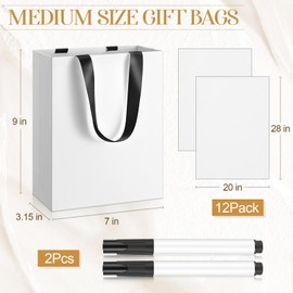 Yeaqee 12 Pack Blank Gift Bags with Tissue Paper Marker, 9x7x3.15 Welcome Paper Bags with Handles 5 Senses Gift Bag for Him Her Birthday Wedding Bridal Baby Shower Party Favor Shopping(Black)