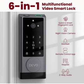DEVO G1 Smart Lock with Camera & Doorbell, 6-in-1 Keyless Entry Door Lock with Fingerprint, App Remote, Auto Lock, Smart Built-in Wi-Fi Deadbolt for Front Door, Easy Installation, No Monthly Fee