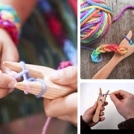 FTVOGUE Natural Wood Knitting Fork, Kids Hand Braid, DIY Knitting Bracelet Necklace, Large Eyelet Pin, Lucet Fork, Weaving Tools for Making Cords