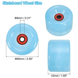 PATIKIL Roller Skate Wheelset 4pcs 65mm 78A Light Up Skateboard Cruiser Wheelset with Bearing Track Tool Kit for Outdoor Quad Skates Blue