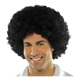 Peluca Afro Negra para Fiesta Retro con Chinos para Adultos