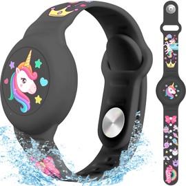 ZHOC AirTag Bracelet for Kids, Waterproof Cute Cartoon Air tag Holder for Kids with Full Coverage Anti-Lost Hidden Design, Airtag Wristband Accessories for Child Black