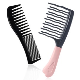 2 Pack Wide Tooth Comb for Curls and Detangling Comb Set, Large Wavy Tooth Detangler Brush and Double Sided Styling Hair Comb for Wet Dry Hair, Shower Barber Combs for Women Men Thick Curly