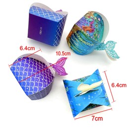 JZK 50 x Blue Purple Children's Party Gift Boxes, Under the Sea Pattern Paper Candy Box for Children, Birthday Party Boys Girls Gift Boxes for Mermaid Theme Party