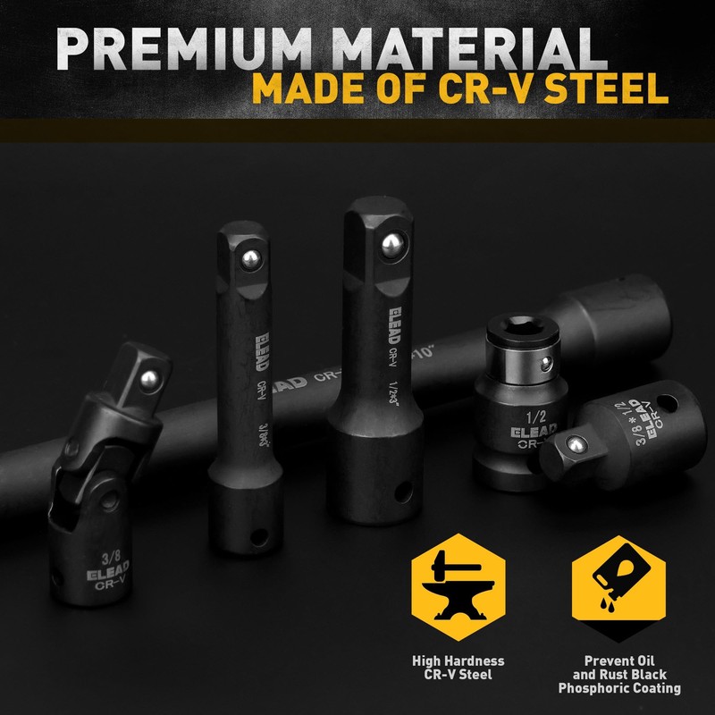 18-Pieces Impact Socket Extension Set: 1/4", 3/8" & 1/2" Drive