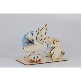 Money gift, birth, baby, child, pram, teddy bear,