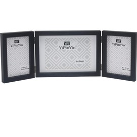 Black Triple Multi Photo Frame 2-6x4'' and 7x5'', Hinged Foldable 3 Picture Frames for Multiple Pictures 2-4x6''+ 5x7'', Black Wood effect College Picture Frames for Tabletop,Mother's Day Gift Frame