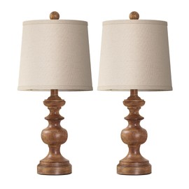 PARTPHONER Farmhouse Table Lamp Set of 2, Rustic Table Lamps for Living Room Bedroom, 22" Mid Century Modern Desk Lamp Bedside Nightstand Lamps with Linen Tapered Drum Shades, Wood Grain