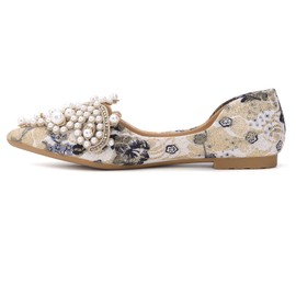 Pearl Decoration Women's Flat Bottom Pointed Toe One Step Flat Bottom Flat Bottom Shoes Decor Size 10