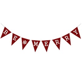 Merry Christmas Be Merry Banner, Black Red Plaid Letters Xmas Paper Card Bunting Decoration for Indoor Fireplace Wall Tree