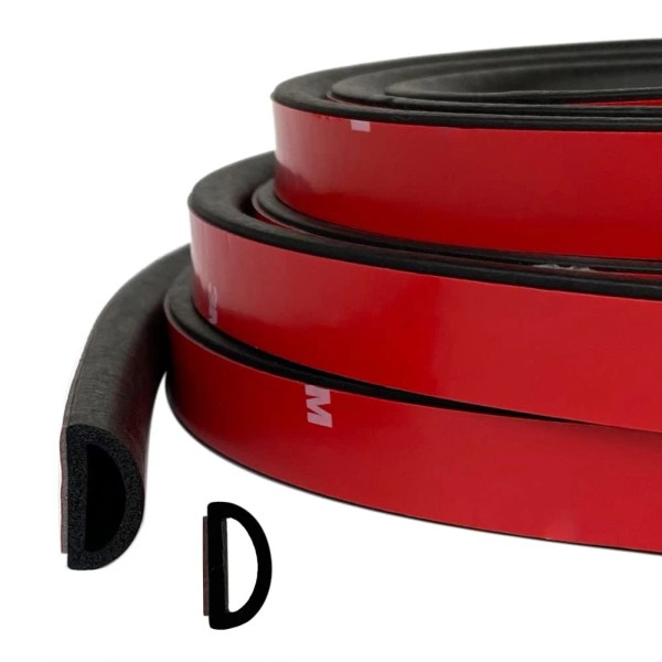 Tintvent D Shape EPDM Foam Rubber Seal with Tape, Self-Adhesive