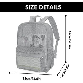 MCWTH Heavy Duty Mesh Backpack, See Through School College Student Mesh Bookbag (Grey)