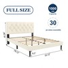 Full Size Platform Bed Frame with Velvet Upholstered Headboard, Button