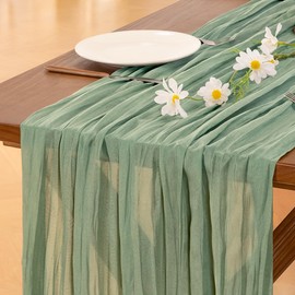 Socomi 4pcs Sage Green Table Runner Spring Easter Cheesecloth Table Runner 170 inch Cheese Cloth 14FT Boho Rustic Gauze for Wedding Party Baby Shower Decor