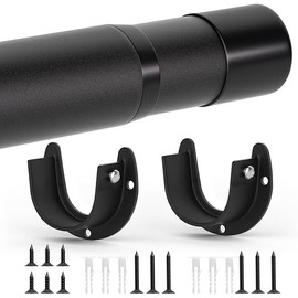 Closet Rods for Hanging Clothes, 17 to 53 Inch Closet Rod, Heavy Duty Adjustable Clothes Hanging Bar Rod Matte Black Closet Poles for Wardrobes, Closet, Bathroom, Windows,1.3 Inch Diameter