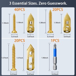 81 PCS Heavy Duty Self Drilling Drywall Anchor Kit (3 Sizes) - Holds 100LBS+ [2025 Upgraded] Metal Wall Anchors with Screws for TV Mounting, Cabinets, Shelves - No Drill Required