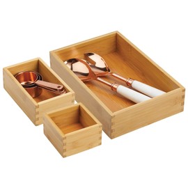 mDesign Kitchen Storage Box - Bamboo Drawer Box in Various Sizes - Stackable Drawer Organiser for Cutlery and Kitchen Utensils - Set of 3 - Natural