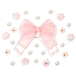 SANUIU Pink Fabric Bow Charms for Rubber Bag, Decorative Flower Pearl Charms Accessories for Totes Bag Original All Models, Insert Daisy Flower for Rubber Beach Totes Accessories