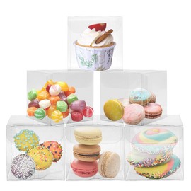 Cajas de Regalo Transparentes de PET, Paquete Cajas de Plástico PET Transparente, Cajas de Regalo Mini Transparentes para Macarrones (5x5x5cm)