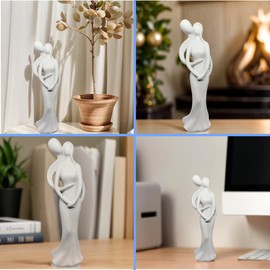 White Couple Statues for Home Decor, Hugging Couple Figurines for Living Room Bedroom Office Table Book Shelf Modern Abstract Romantic Sculptures Home Decor- For Valentine Anniversary Birthday Wedding