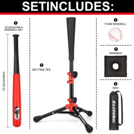 BaseGoal Baseball Tee for Kids,Batting Tee,Softball Tee,Youth Hitting Tee,Teeball Tee,Travel Tee,Easy Adjustable Height