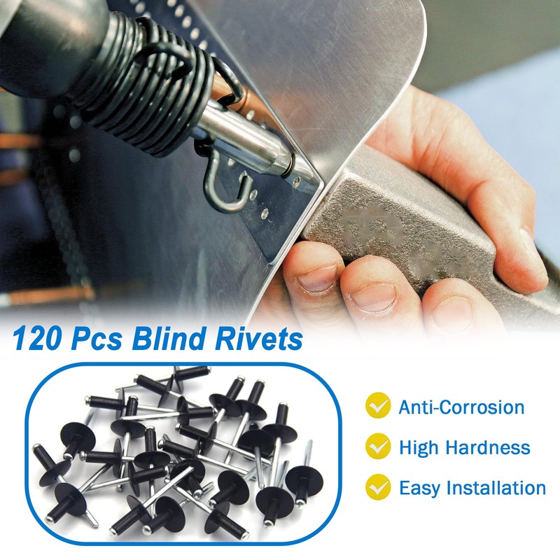 BESTYCHAO Pop Rivets, 120pcs 5 Sizes Large Flange Aluminum Blind