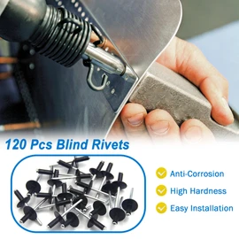 BESTYCHAO Pop Rivets, 120pcs 5 Sizes Large Flange Aluminum Blind Rivets Assortment Kit(Black)