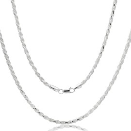 AKA Gioielli® - Cord Chain 4 mm 925 Sterling Silver - Silver Chain Men's Women's Necklace Lengths: 50 55 60 65 70 80 90 cm, Sterling Silver, No Gemstone