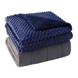 yescool Weighted Blanket with Cover Removable Soft Blue Queen Size Heavy Blanket Microfiber Washable Heated Weighted Throw Blanket Winter Warm Weighted Comforter 15lbs, 60 * 80