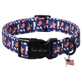 Unique Style Paws Patriotic Dog Collar,4th of July Dog Collar with American Flag Pattern,Independence Day Puppy Collar Adjustable for Small,Medium,Large Dog