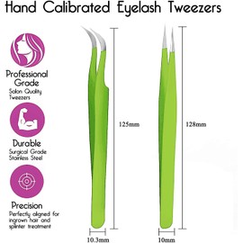 SIVOTE Lash Tweezers for Eyelash Extensions, Hand Calibrated Straight & Curved Tip, Pack of 2, Green
