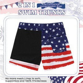 Komorebi Boys Swim Trunks Kids Quick Dry UPF 50+ Beach Swim Trunks Swim Shorts with Compression Liner Bathing Suit Flag 12-14 Years