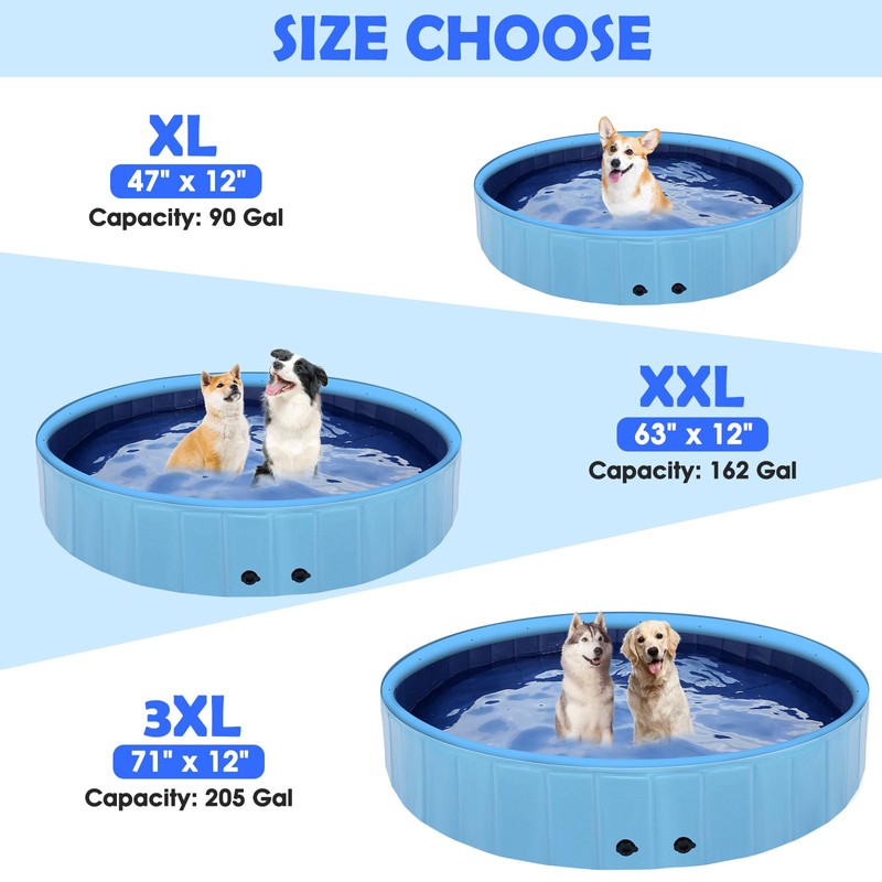 63" Large Dog Pool with Sprinkler, 2-in-1 Foldable Swimming Pool